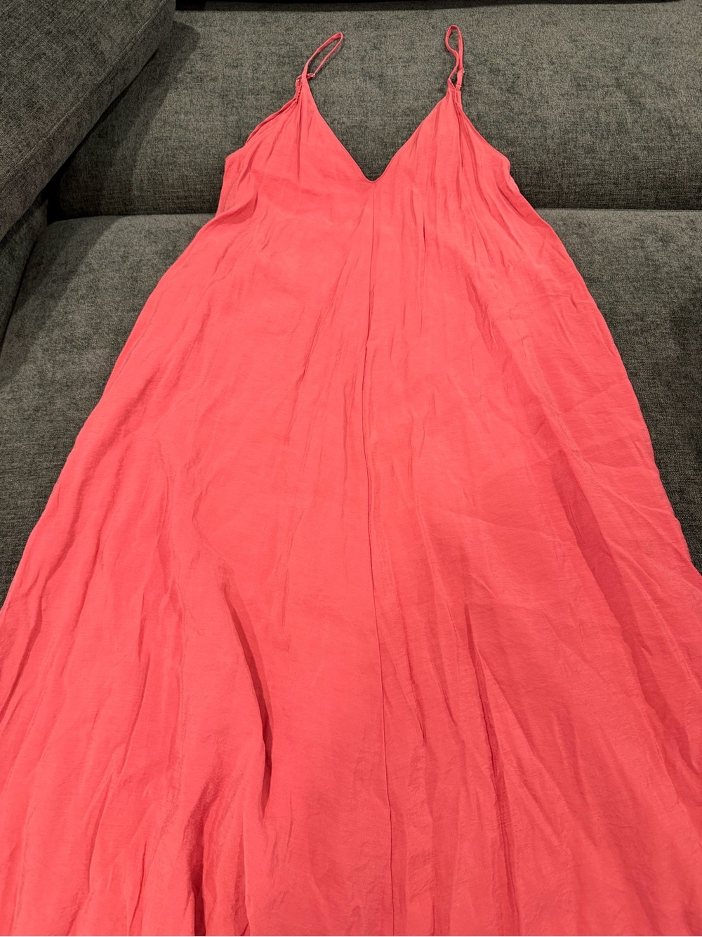 Zara Coral Pink Maxi Dress with V-Neck and Spaghetti Straps